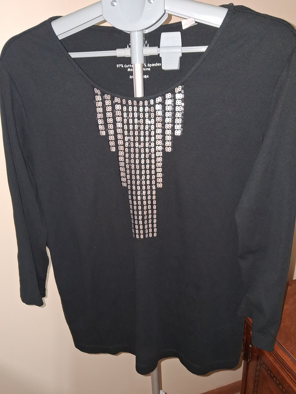 NEW Chico's Zenergy Black Long-Sleeve Top with Silver Sequin Inset